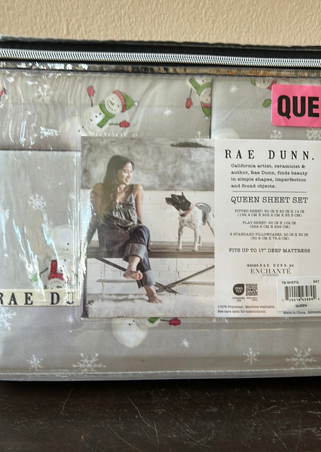 New Rae Dunn Winter Snowman Christmas Queen Size Sheet Set Gray