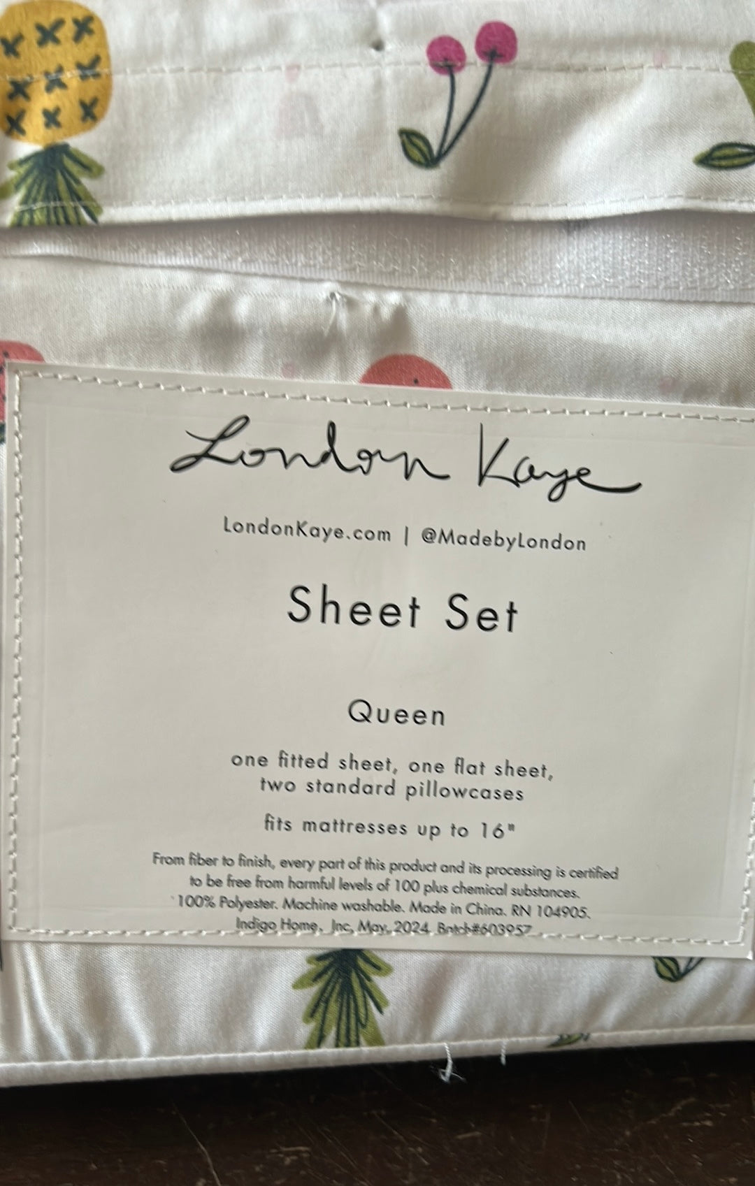 London Kaye Fruit Pineapple Watermelon Cherry Summer Queen Sheet Set 4 Pc