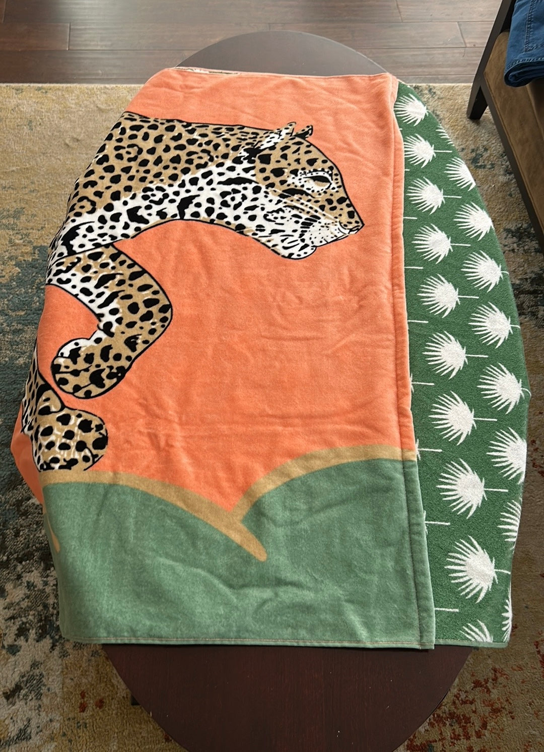 John Robshaw Beach Towel New Reversible Leopard Dandelions Cotton 40”x70”