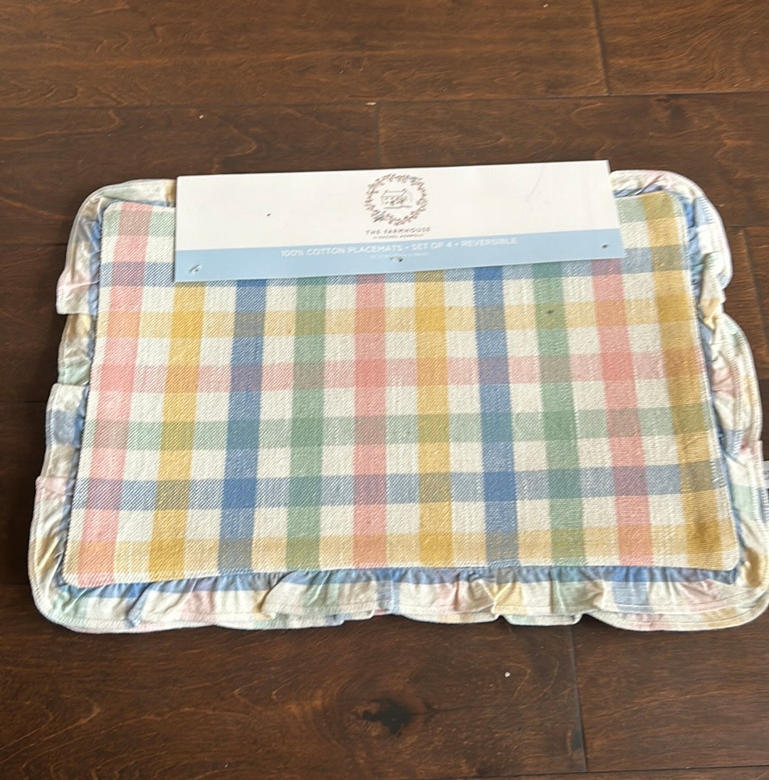 The Farmhouse Rachel Ashwell Set of 4 Placemats Reversible Plaid Easter Ruffled