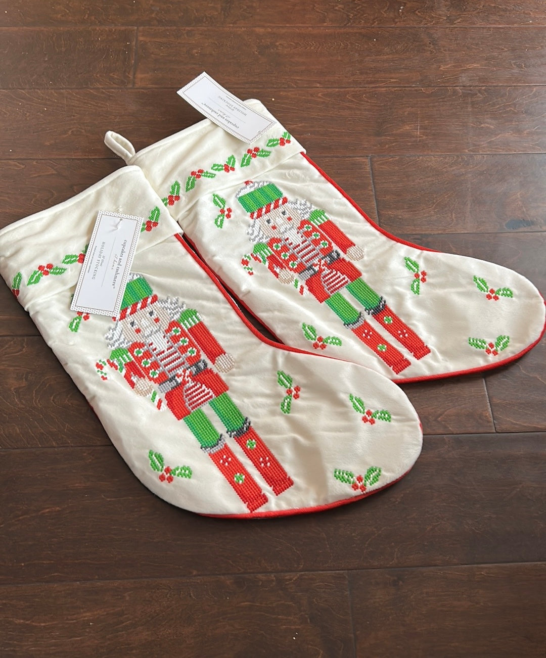 Cupcakes & Cashmere Set Of 2 Stockings 22” Embroidered Crossstitch Nutcracker