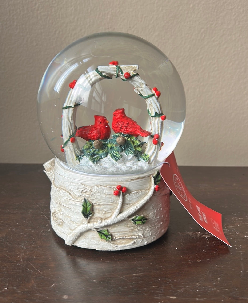 Martha Stewart Red Cardinal Snowglobe Musical Christmas Holly Berry New