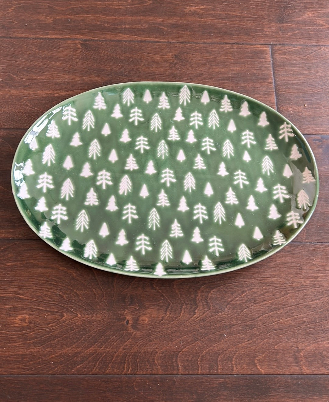 Eli & Ana EVERGREEN Trees Ceramic Oval Serving Platter 12.5” NEW Christmas