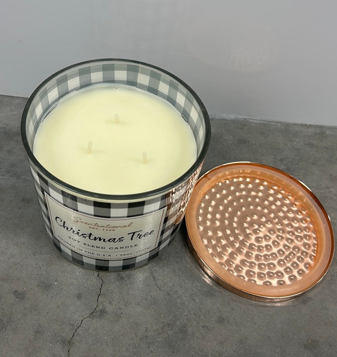 Scentsational Christmas Tree Candle  Glass Jar 26 Oz Soy Wax Plaid Jar