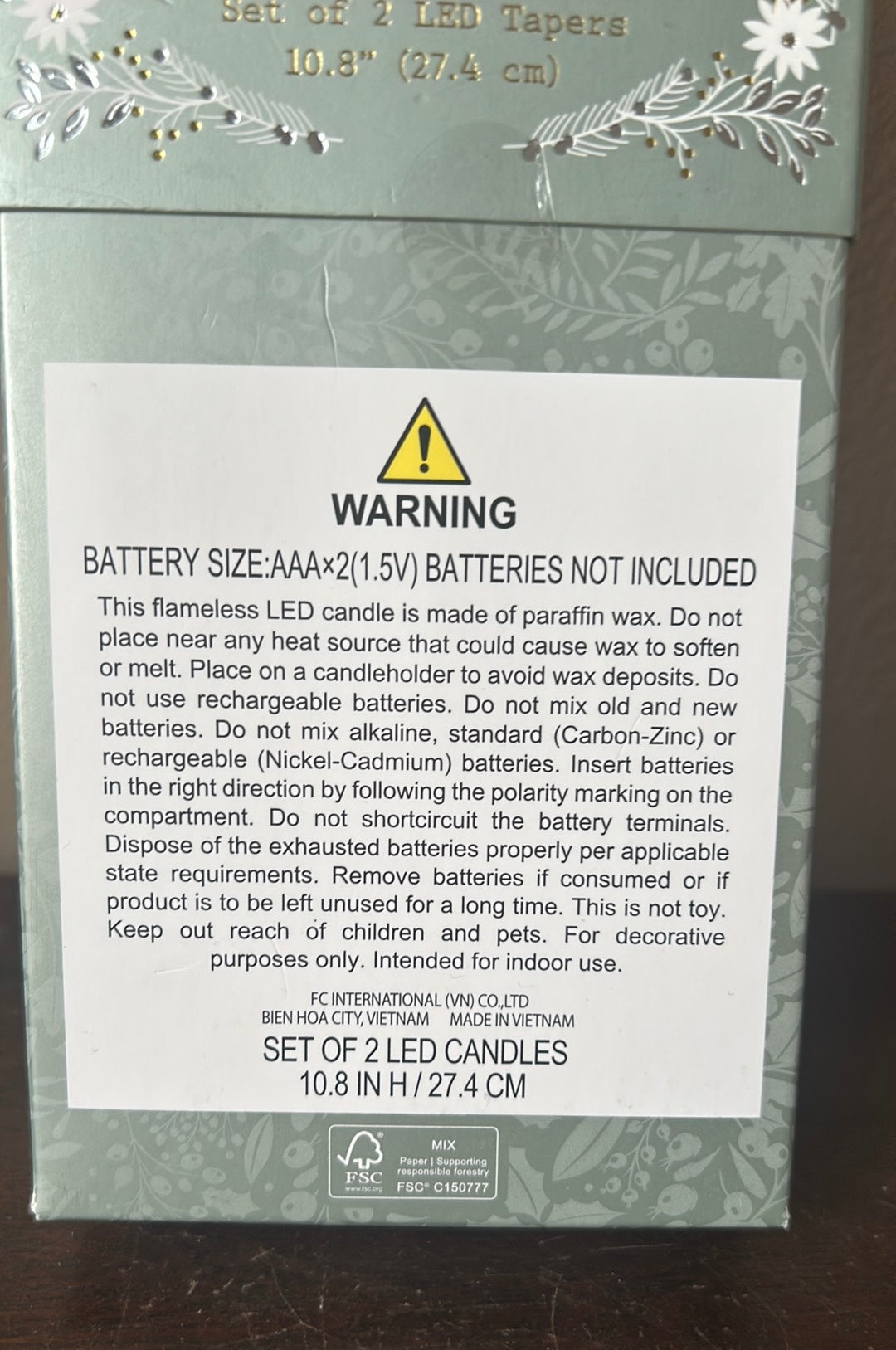 Tinsel & Fir Flameless Taper Candles 2 Pcs LED Christmas Tree 10.8” White