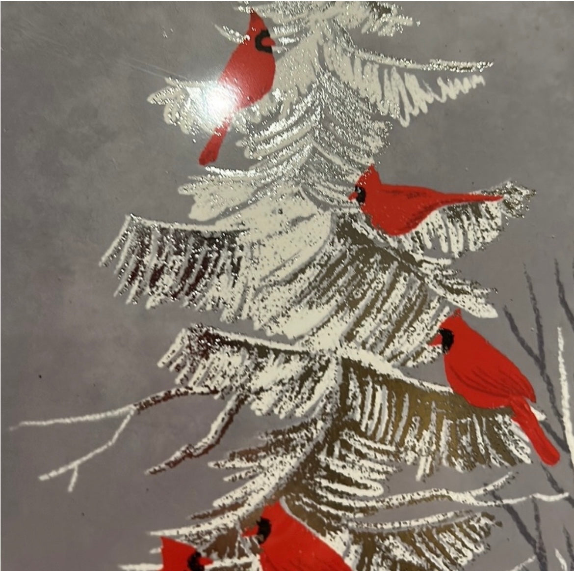 Set of 4 Placemats Christmas Trees Red Cardinals Cork  Snow Gray Silver