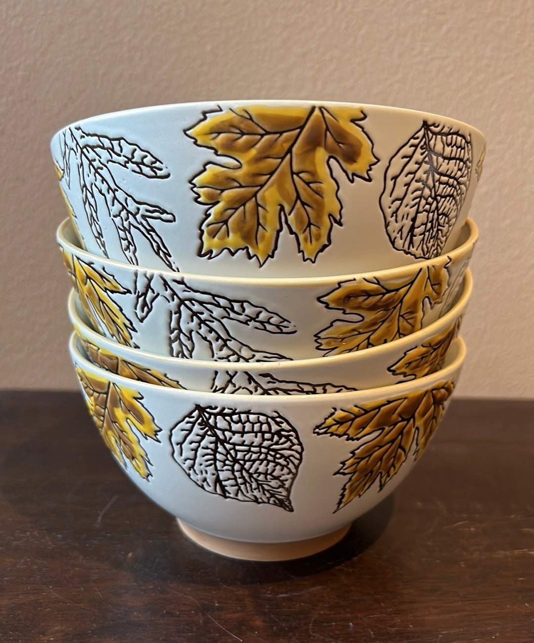 Set of 4 Eli & Ana "Everwoods" Hand Made Salad Bowls Fall Leaves New