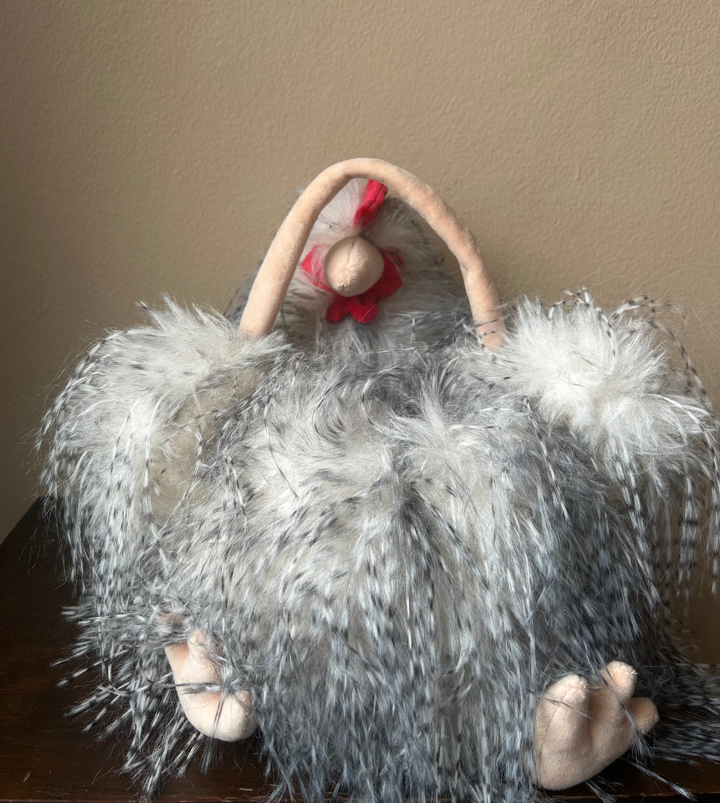 Way To Celebrate Easter Basket Rooster New Faux Feather Gray