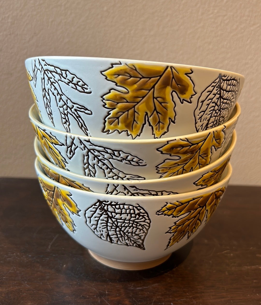 Set of 4 Eli & Ana "Everwoods" Hand Made Salad Bowls Fall Leaves New