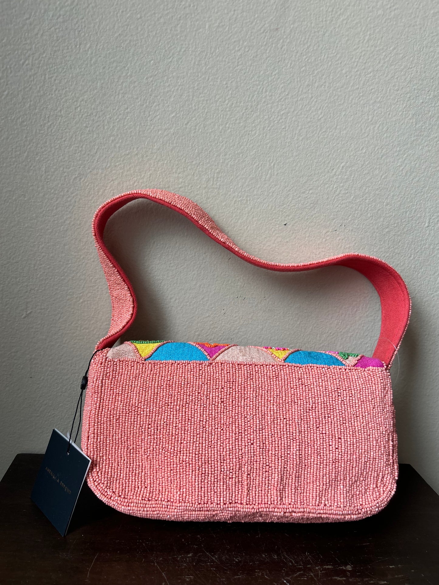 America & Beyond Beaded Pink Colorful Fruit Floral Shoulder Bag New