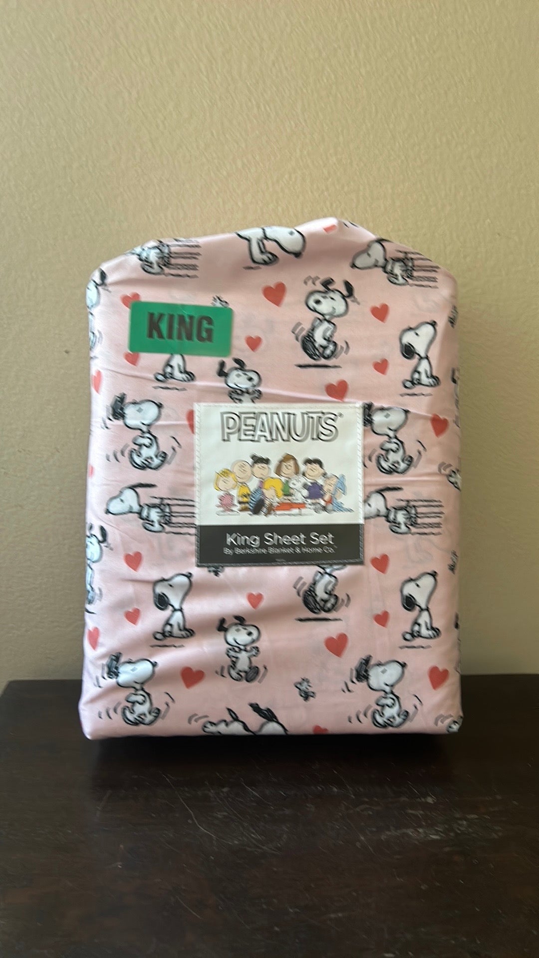 PEANUTS King SHEET SET Sleepy Snoopy Woodstock Valentine’s Day Love Pink Heart