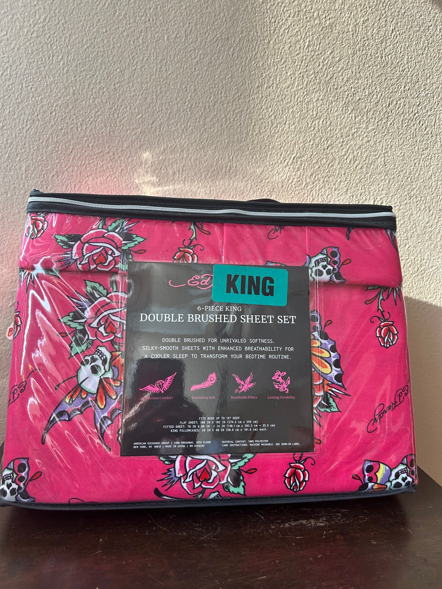 Ed Hardy New King 6 Pc Sheet Set Halloween Skull Butterflies Roses