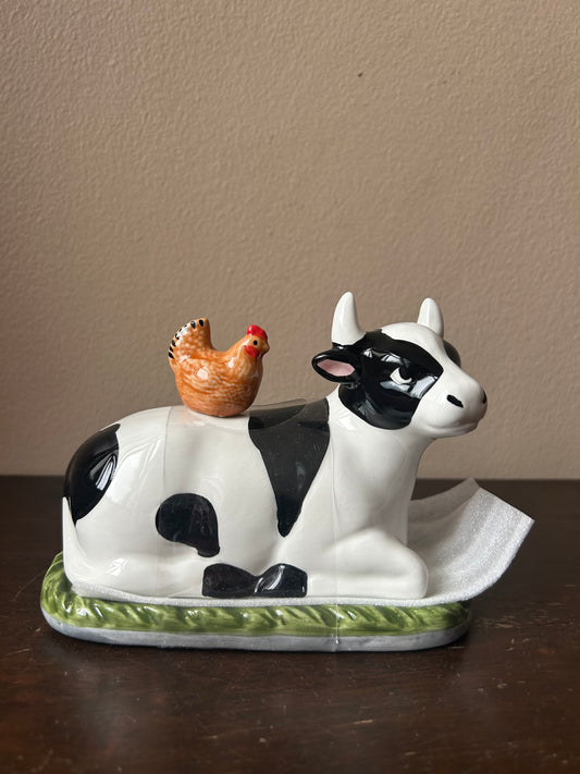 Farmers Market Cow Rooster Covered Butter Dish New