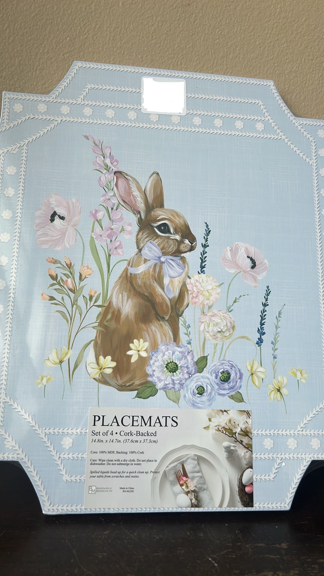 Benson Mills Set Of 4 Cork Placemats New Easter Bunny Spring Floral