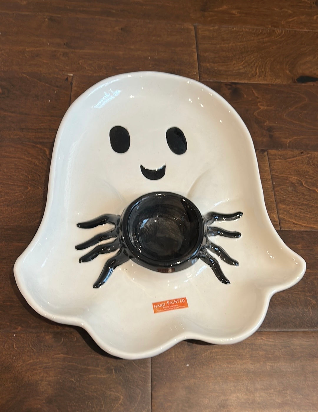 New Ceramic Ghost & Spider Chip & Dip Platter New Halloween