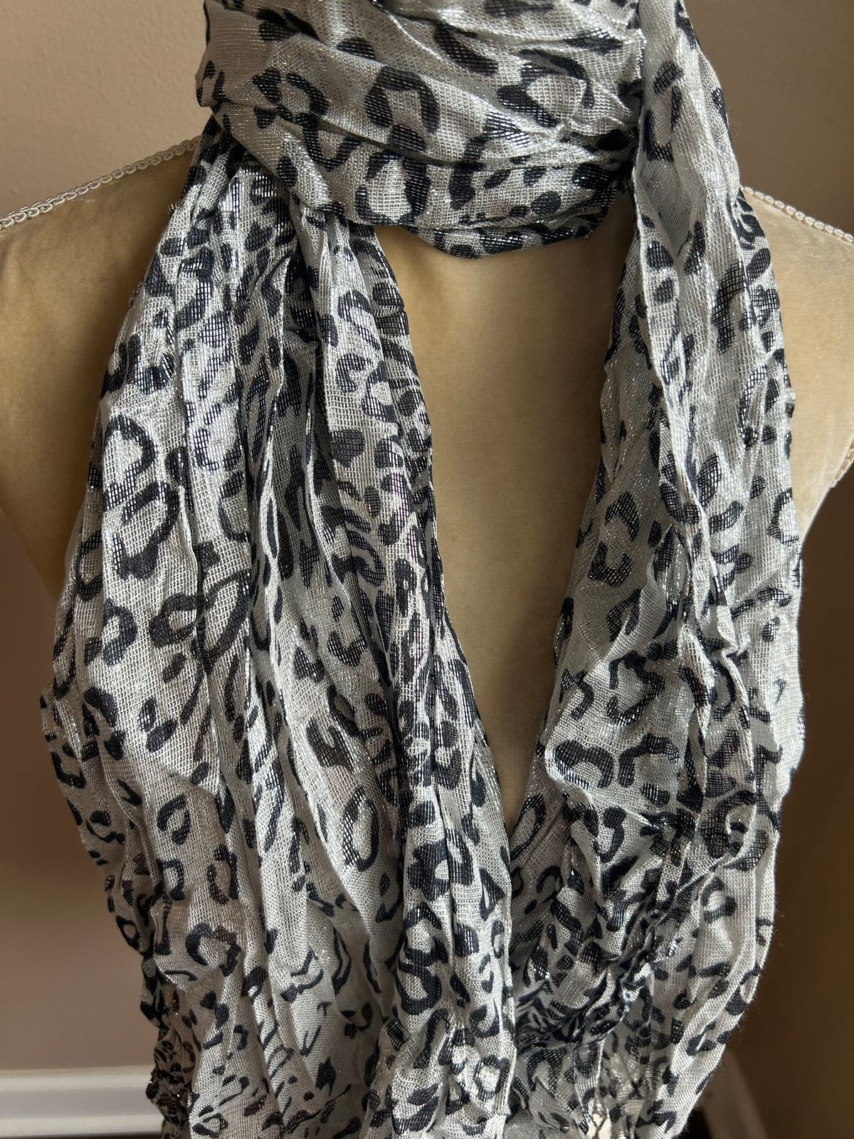 New Womens Metallic Shimmery  Animal Print Fringed Scarf MultiColor 5000-3100