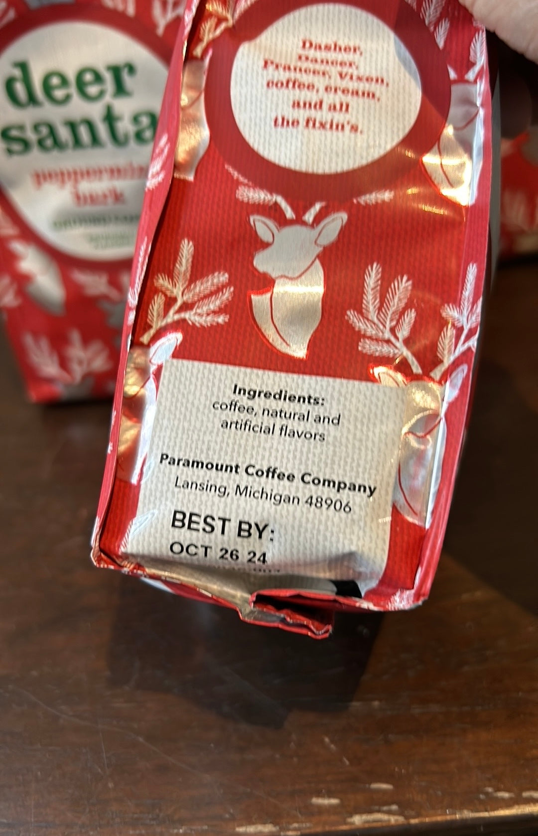 Dear Santa Peppermint Bark Ground Coffee 4 Bags - 12 Oz Each Exp 10/24