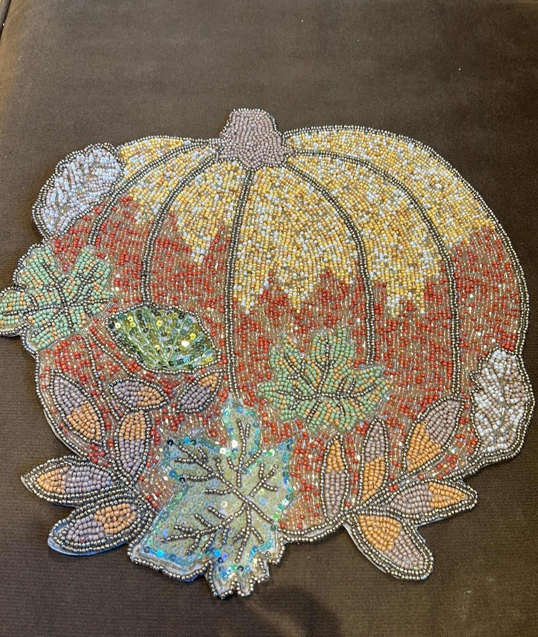 Rachel Zoe Beaded Pumpkin Placemat New Fall Leaves Thanksgiving