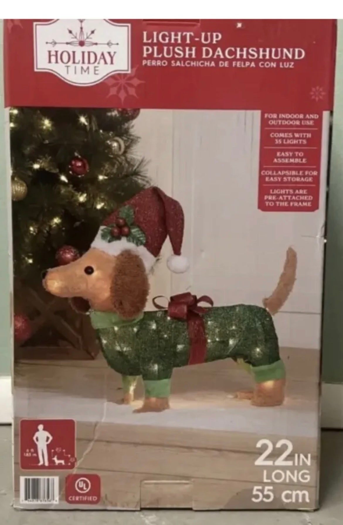 Holiday Time Light-Up Plush Dachshund Weenie Dog 22” Long Christmas Decor