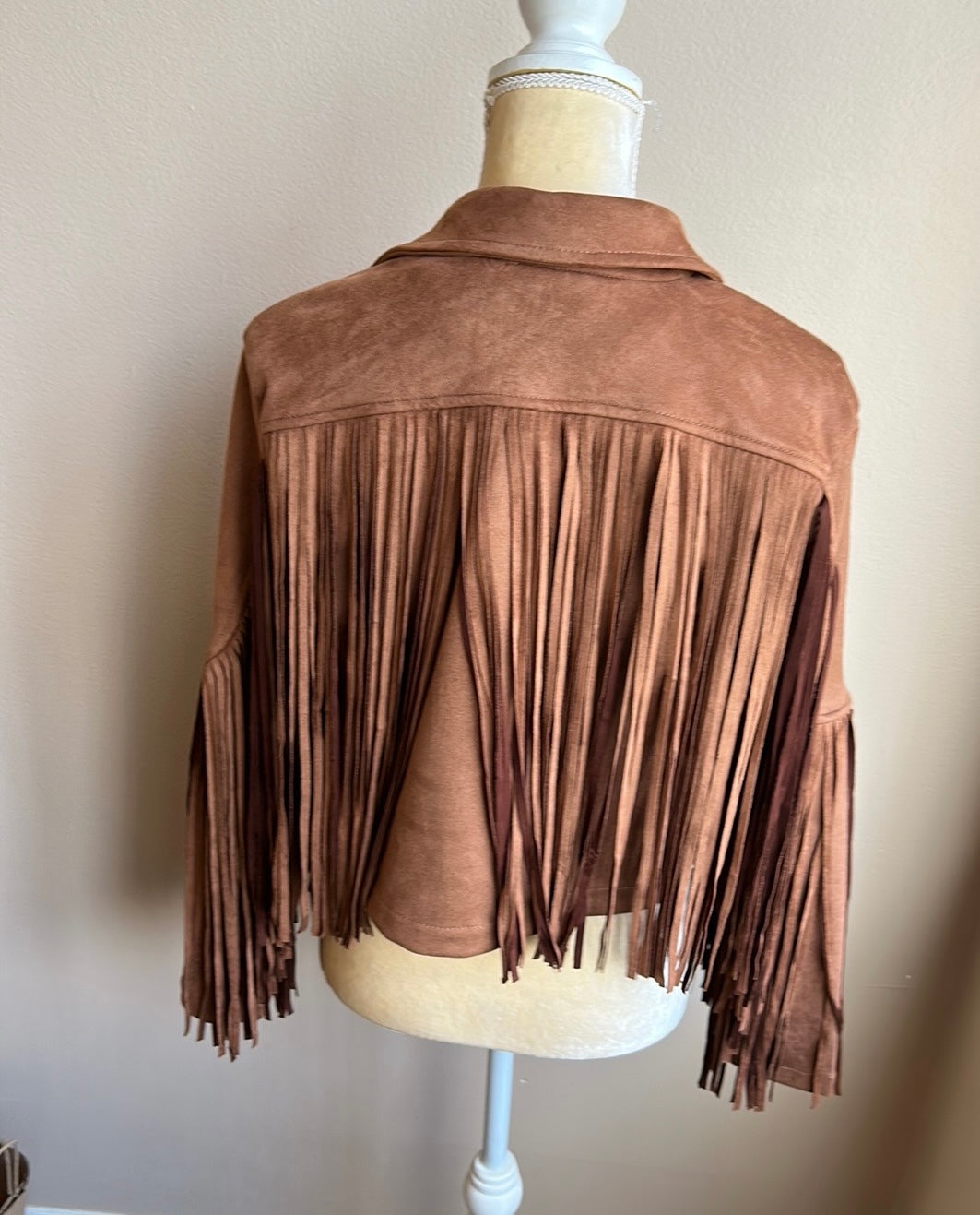 Sincerely Jules Womens Fringed Midwest style Jacket Sz XS New suede look Tan