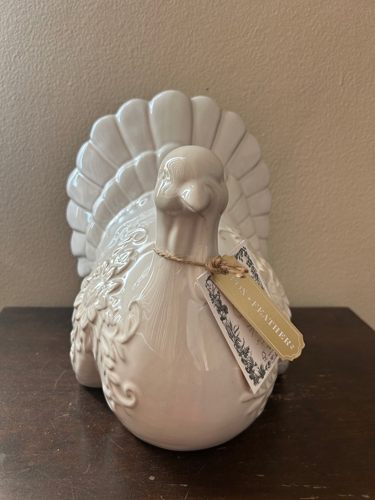 Fox + Feather New Turkey Figurine Large Ceramic Off White