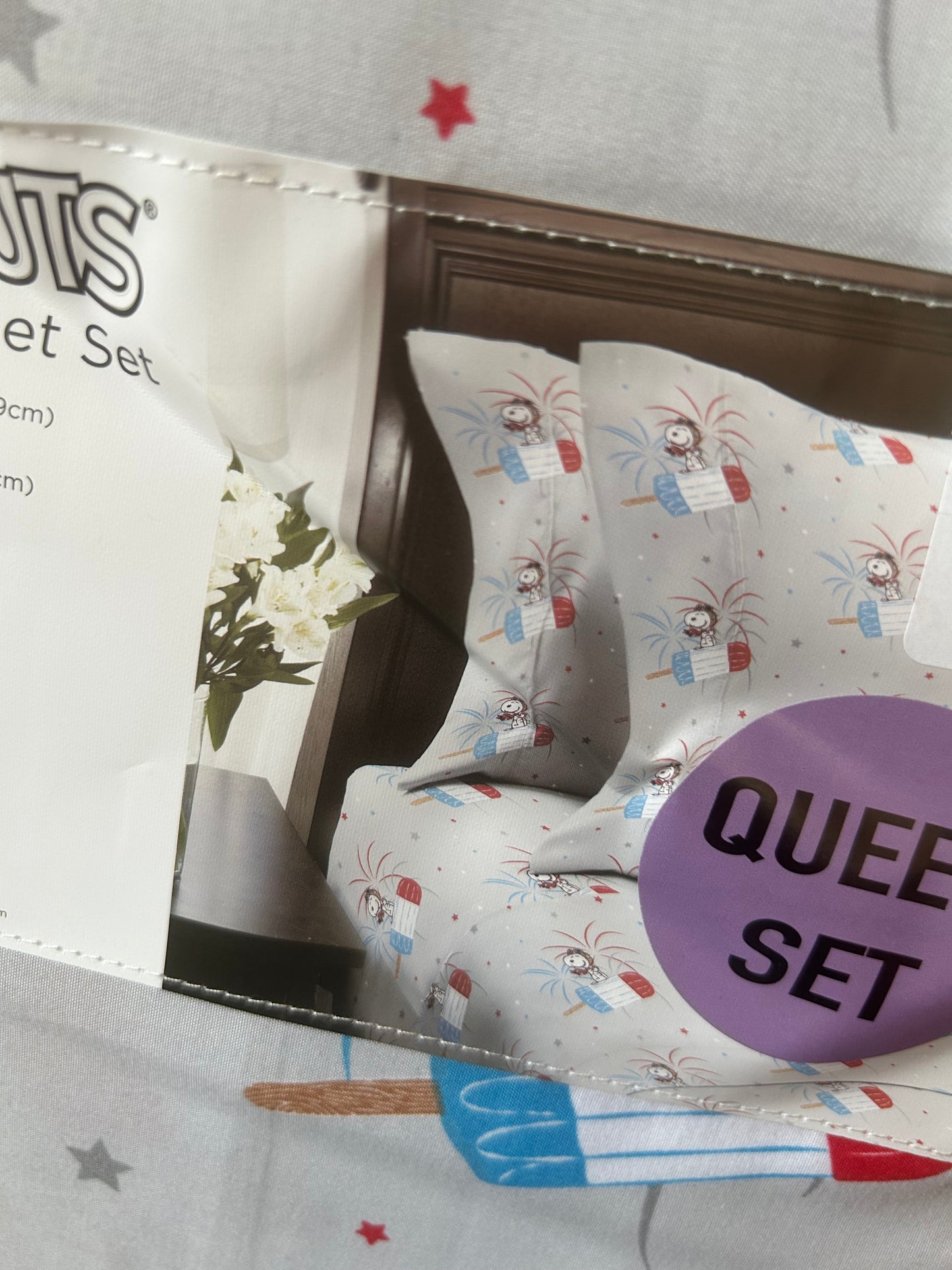 New Peanuts Snoopy  Sheet Set Americana Red White Blue July 4th Fireworks