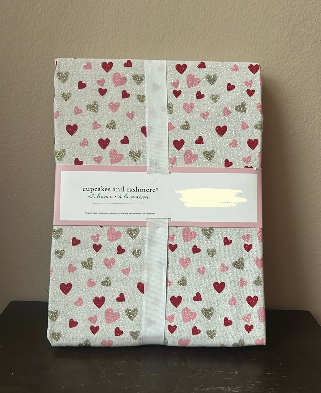 Cupcakes & Cashmere Valentines Day  Hearts Shimmery Tablecloth 60”x 120”