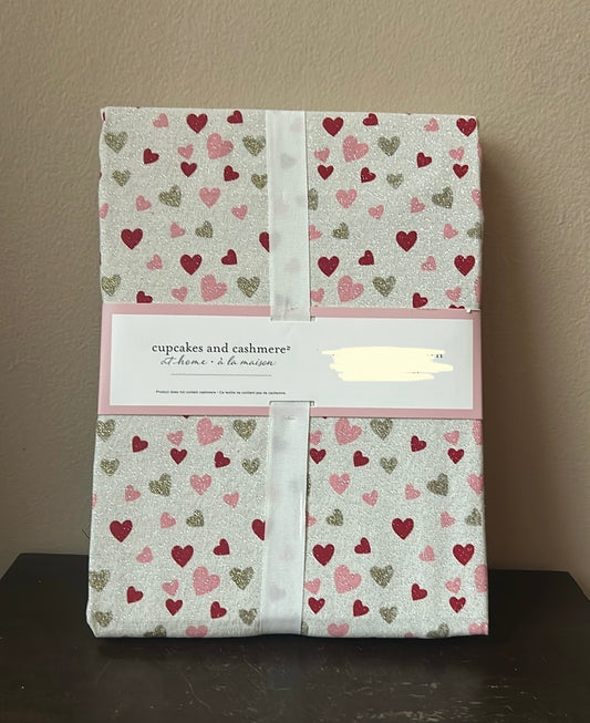 Cupcakes & Cashmere Valentines Day  Hearts Shimmery Tablecloth 60”x 120”
