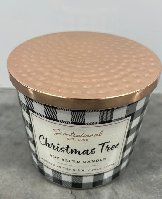 Scentsational Christmas Tree Candle  Glass Jar 26 Oz Soy Wax Plaid Jar