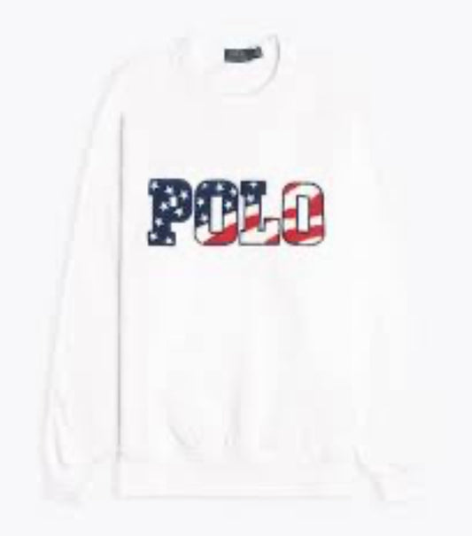 POLO RALPH LAUREN USA Logo Magic  Fleece Sweatshirt - White Mens XL New