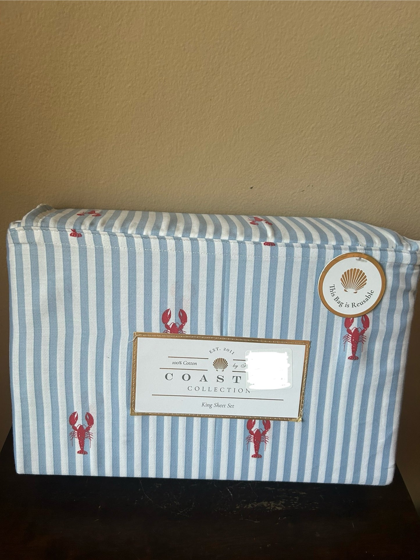 Coastal Collection King Cotton Sheet Set New Lobster Striped