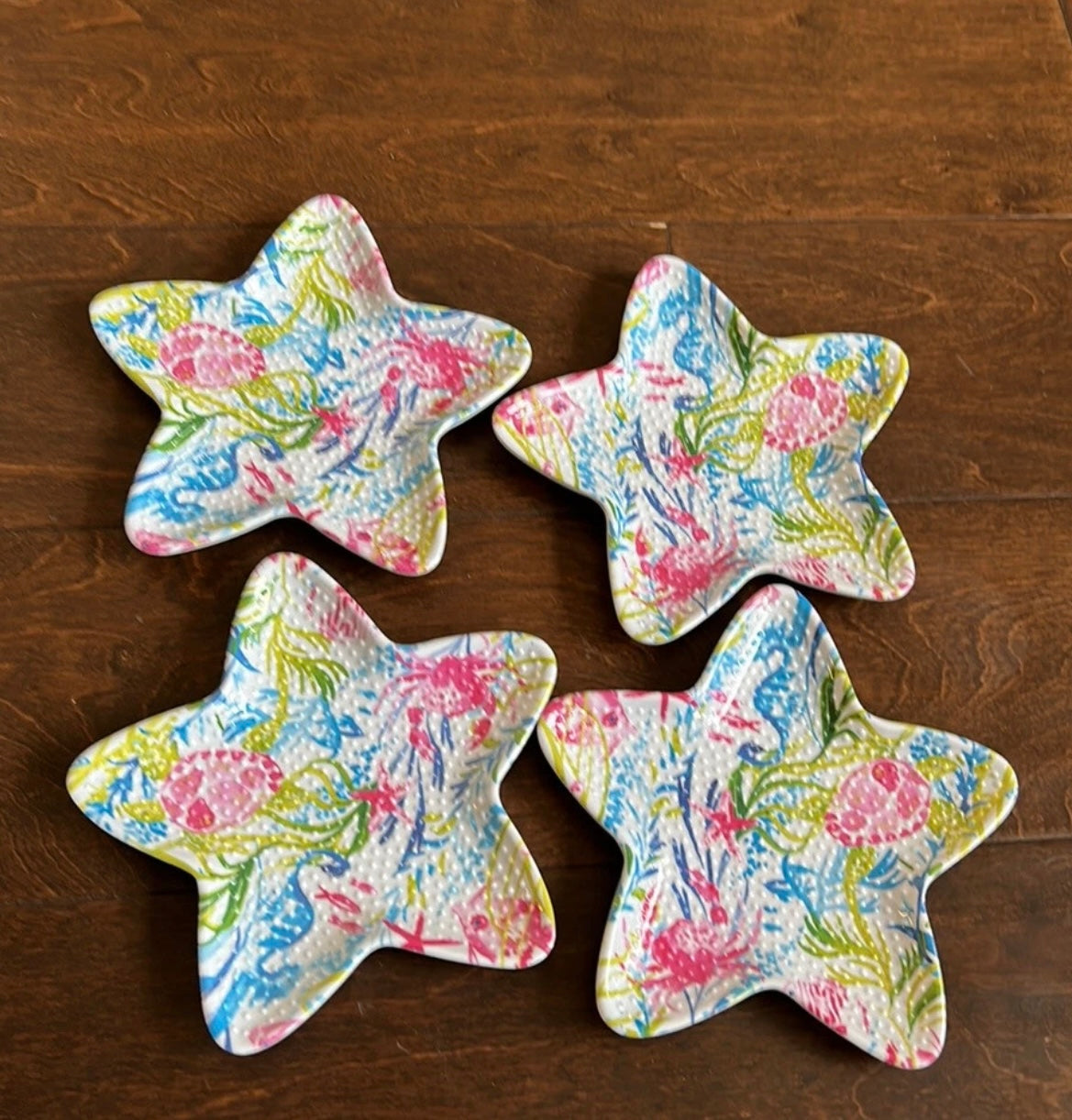 Sigrid Olsen Melamine Ocean Starfish  Shaped Appetizer Tidbit Plates Set of 4