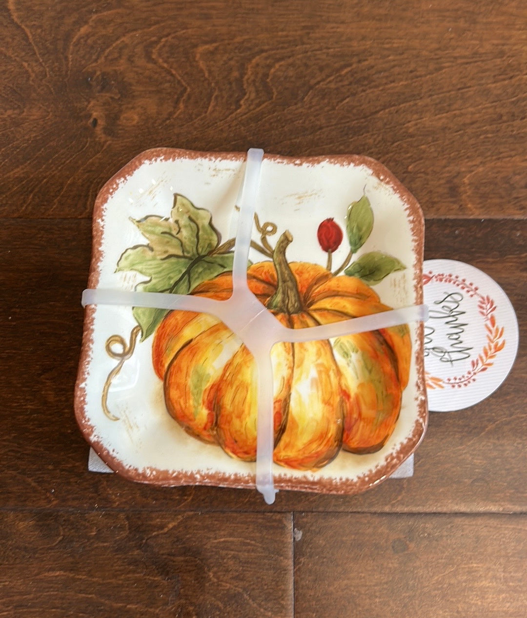 MAXCERA Set 4 Pumpkin GIVE THANKS Thanksgiving Dessert Appetizer Plates