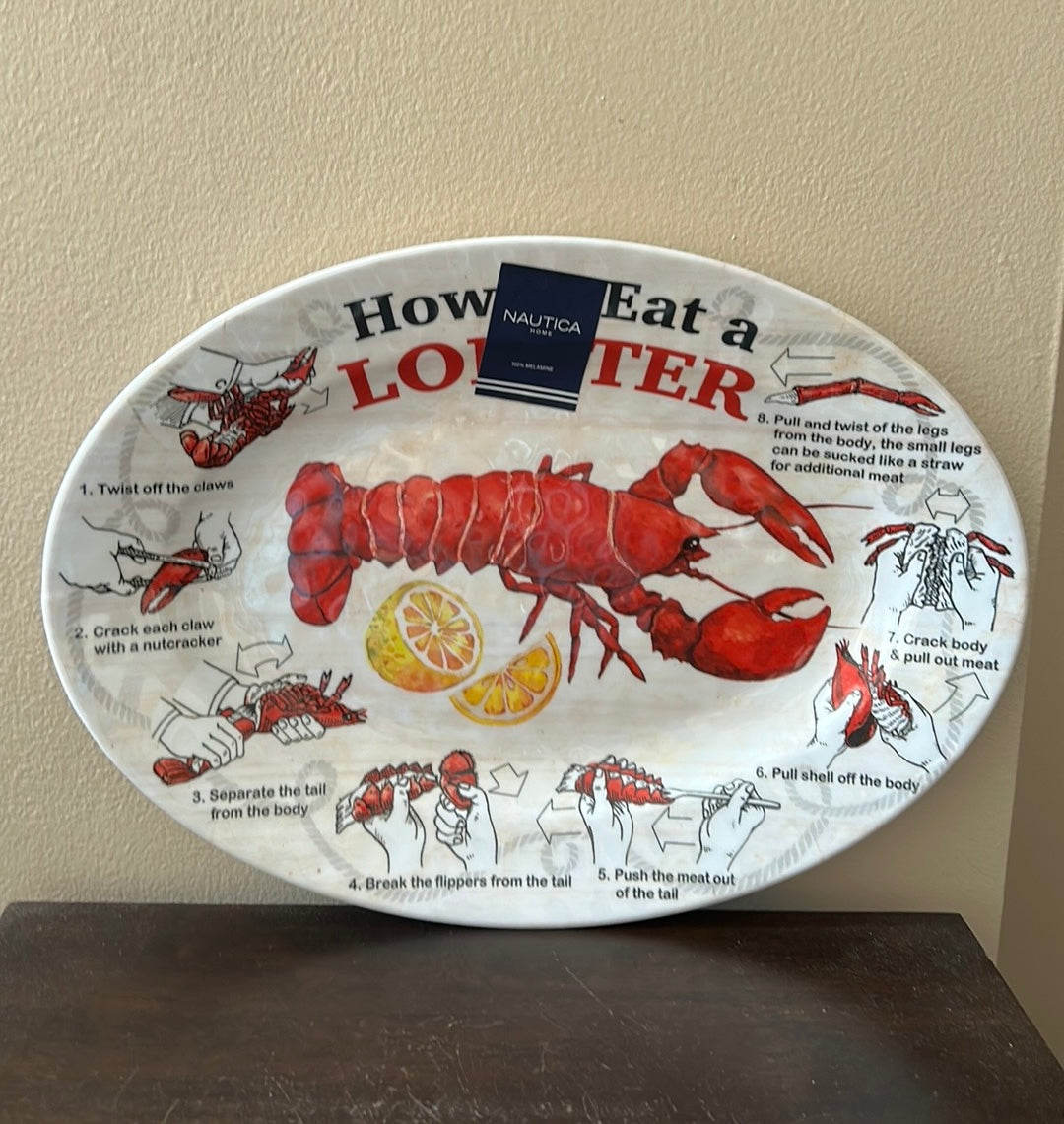 Nautica Set Of 2 How To Eat A Lobster Melamine Serving Platter New 16”