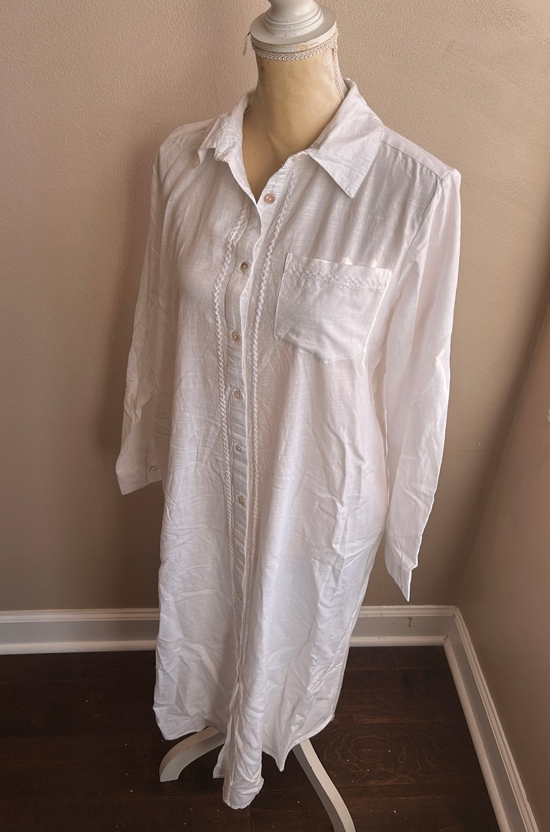 Blue Island Womens Coverup Embroidered White Tunic Style sz M Palm Tree