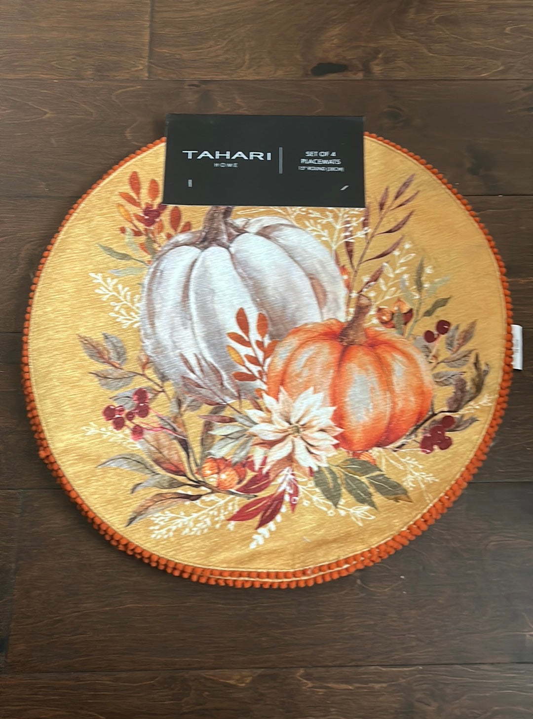 Tahari Fall Floral Pumpkin Fall Leaves Placemats Set Of 4 Round Thanksgiving