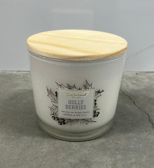 Scentsational Holly Berries Candle Glass Jar 26oz Soy Blend Christmas