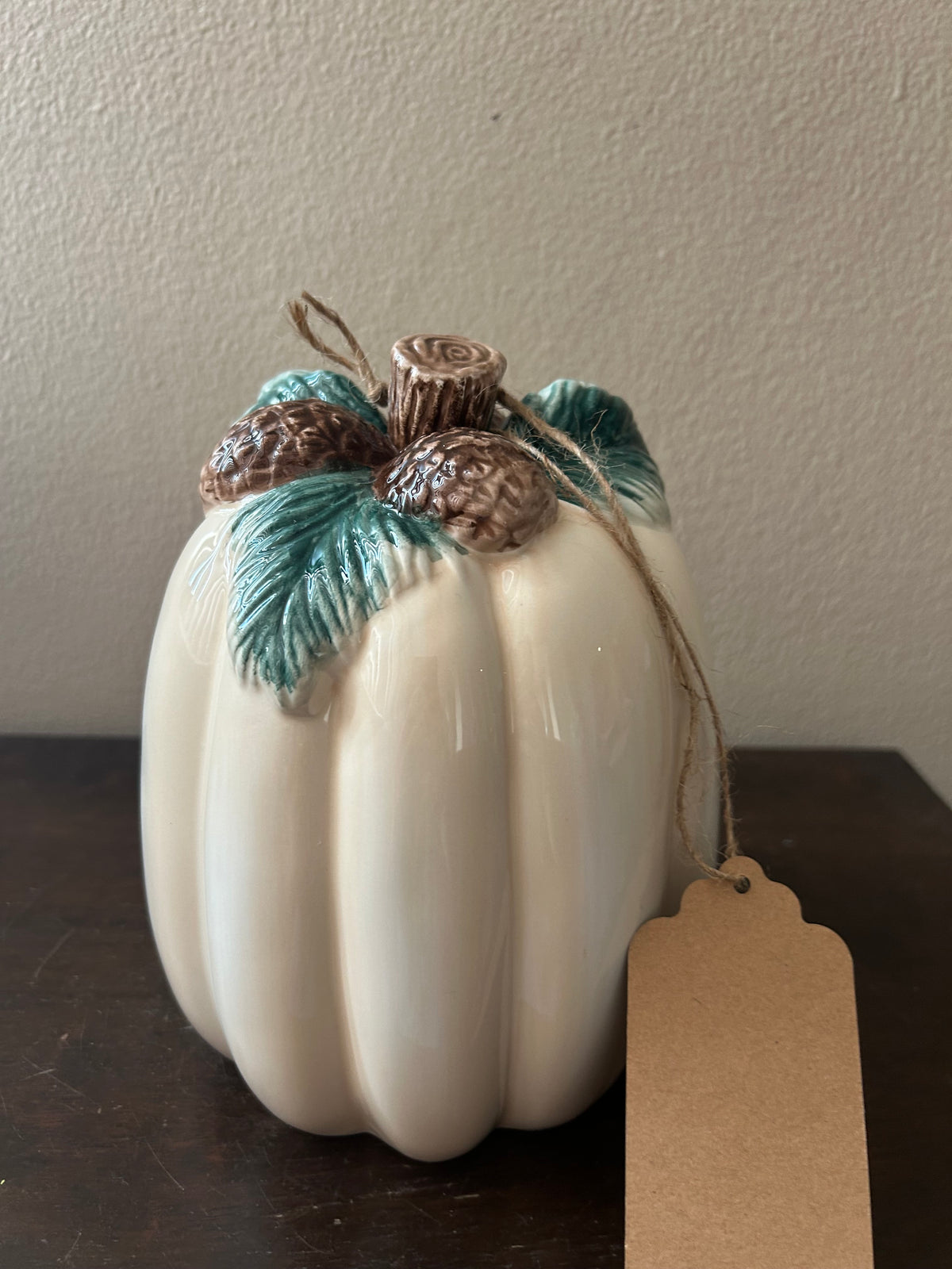 Fitz & Floyd Ceramic Pumpkin Off White Acorn New Thanksgiving Decor