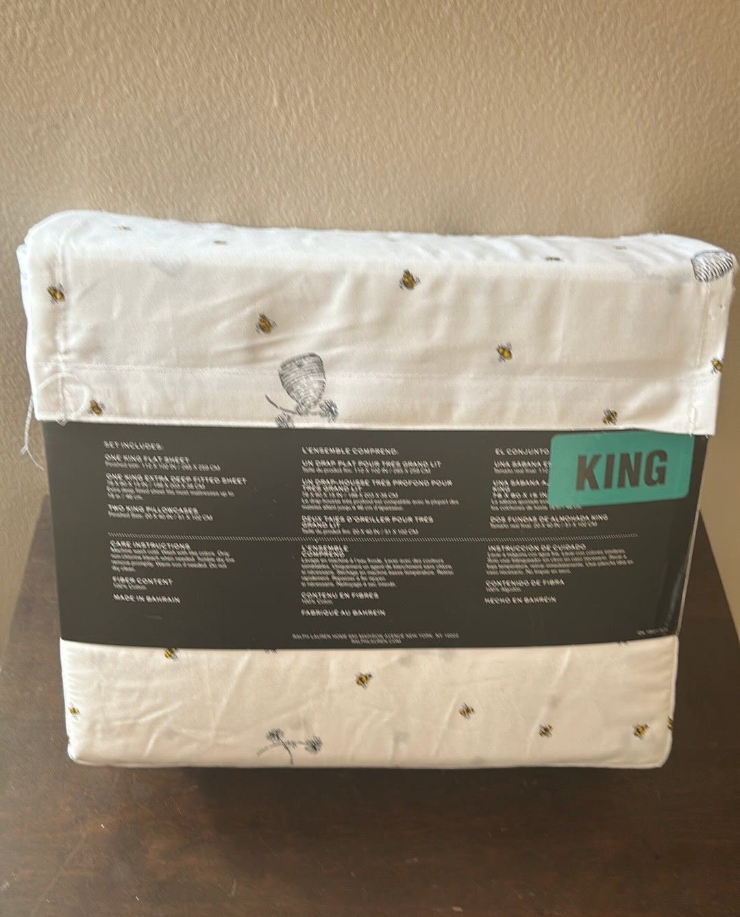 Ralph Lauren KING Sheet Set Bumble Bee Hive Flowers Cotton 18" X-Deep Mattress