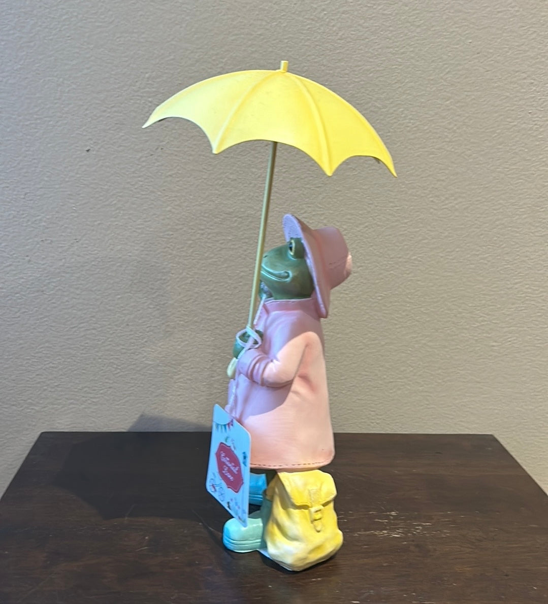 Cute Spring Easter Frog With Raincoat Carrying Umbrella New 11” Tall