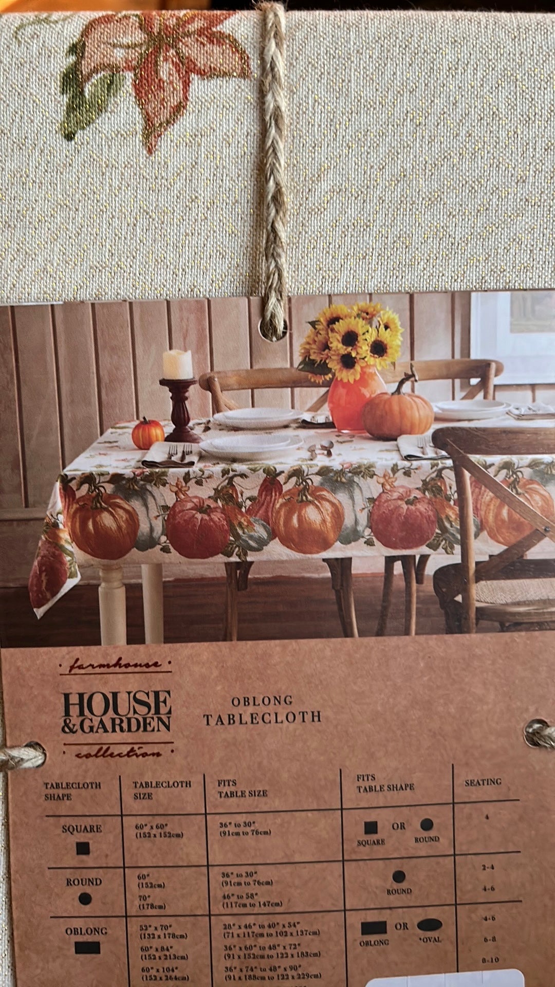 House & Garden Tablecloth 60”x84” Rust green Fall Thanksgiving Pumpkins New Gold