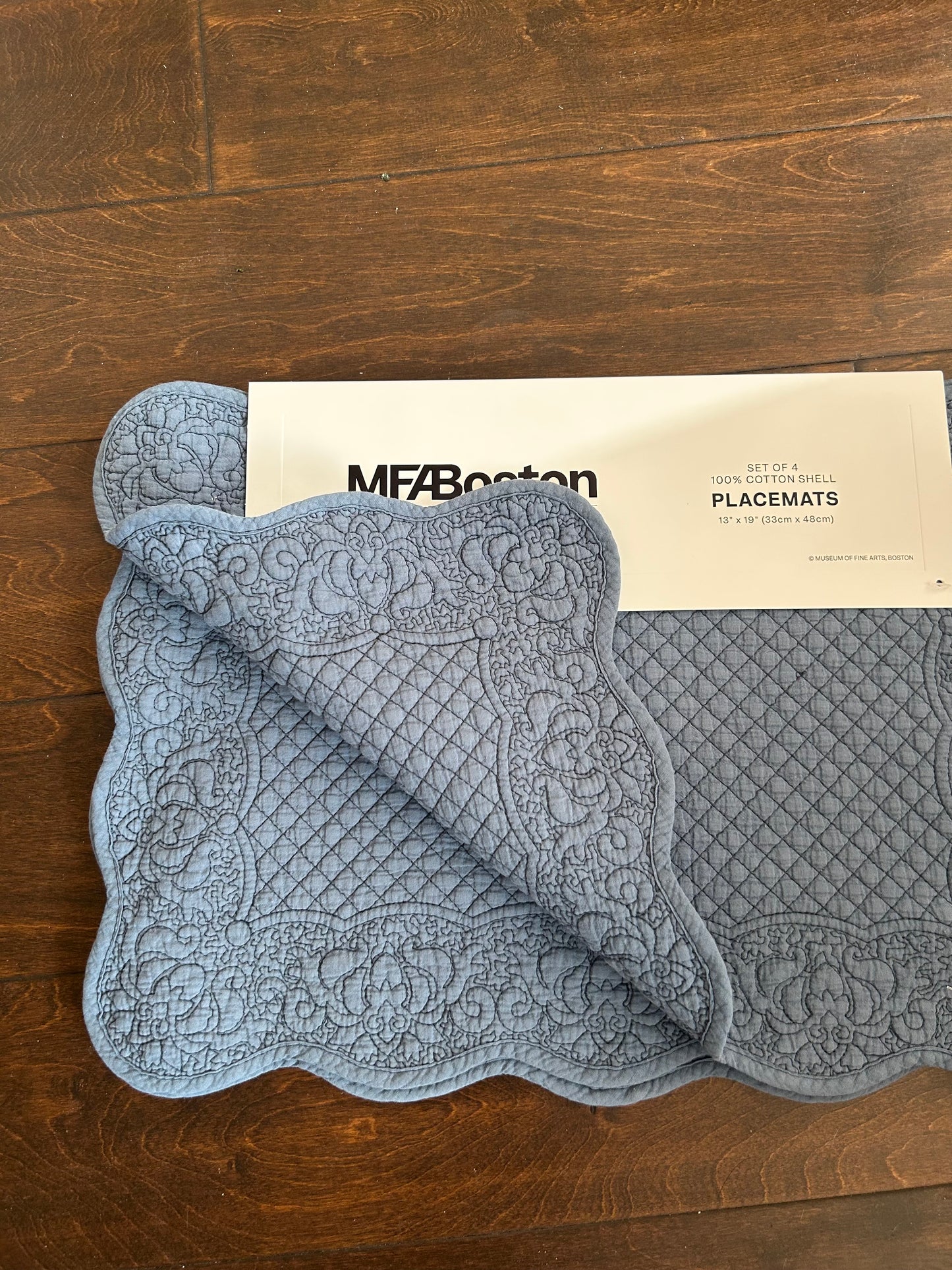 Museum Of Fine Arts Boston Set Of 4 Scalloped Edged  Quilted Placemats New Blue