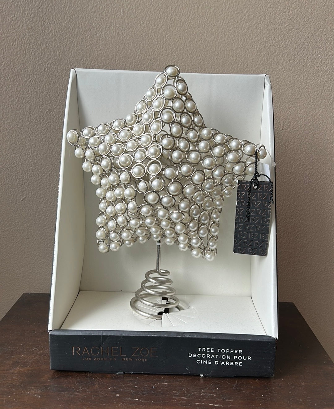 Rachel Zoe Star Faux Pearls Christmas Tree Topper 12” x 9" New Silver White