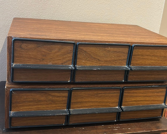 Set Of 2 Vintage 3 Drawer Audio Cassette Tape Holder Wood Grain 80s 96 Slots
