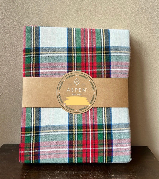 Aspen Tartan Plaid Christmas Tablecloth 60”New Cotton Blend Oblong