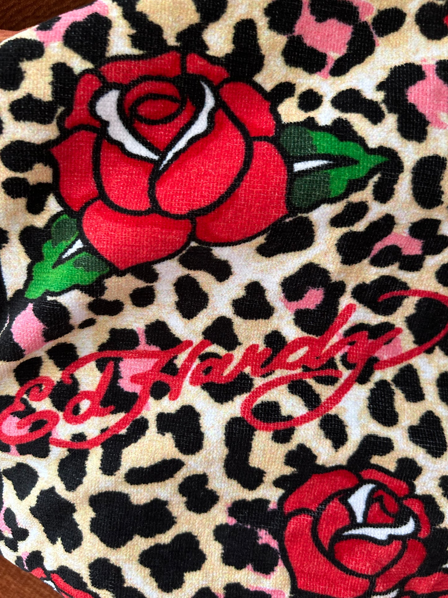 Ed Hardy Beach Towel Brand New 36”x72” Leopard Print Roses