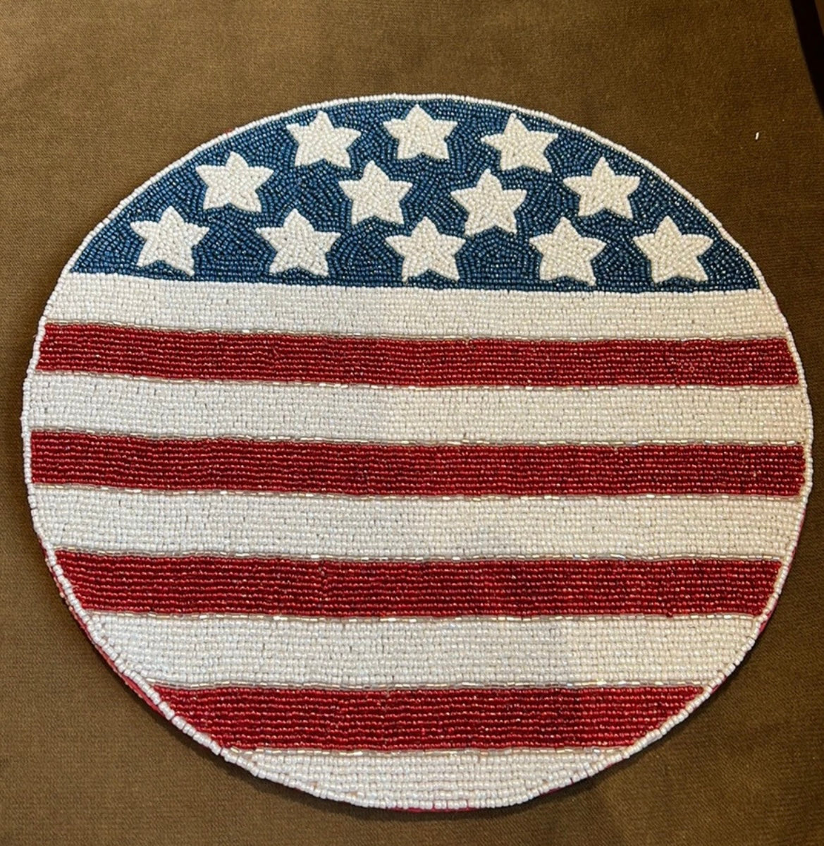 July 4th Patriotic Americana Flag Beaded Placemats Charger  New 14" Independence