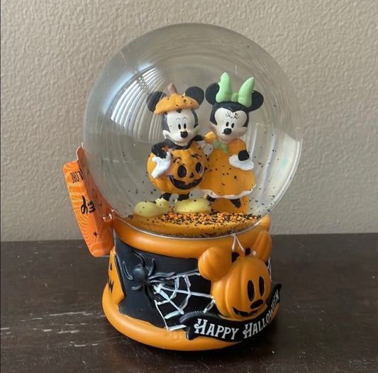 Disney Halloween Pumpkin Water Globe NWT Mickey Minnie Mouse Musical