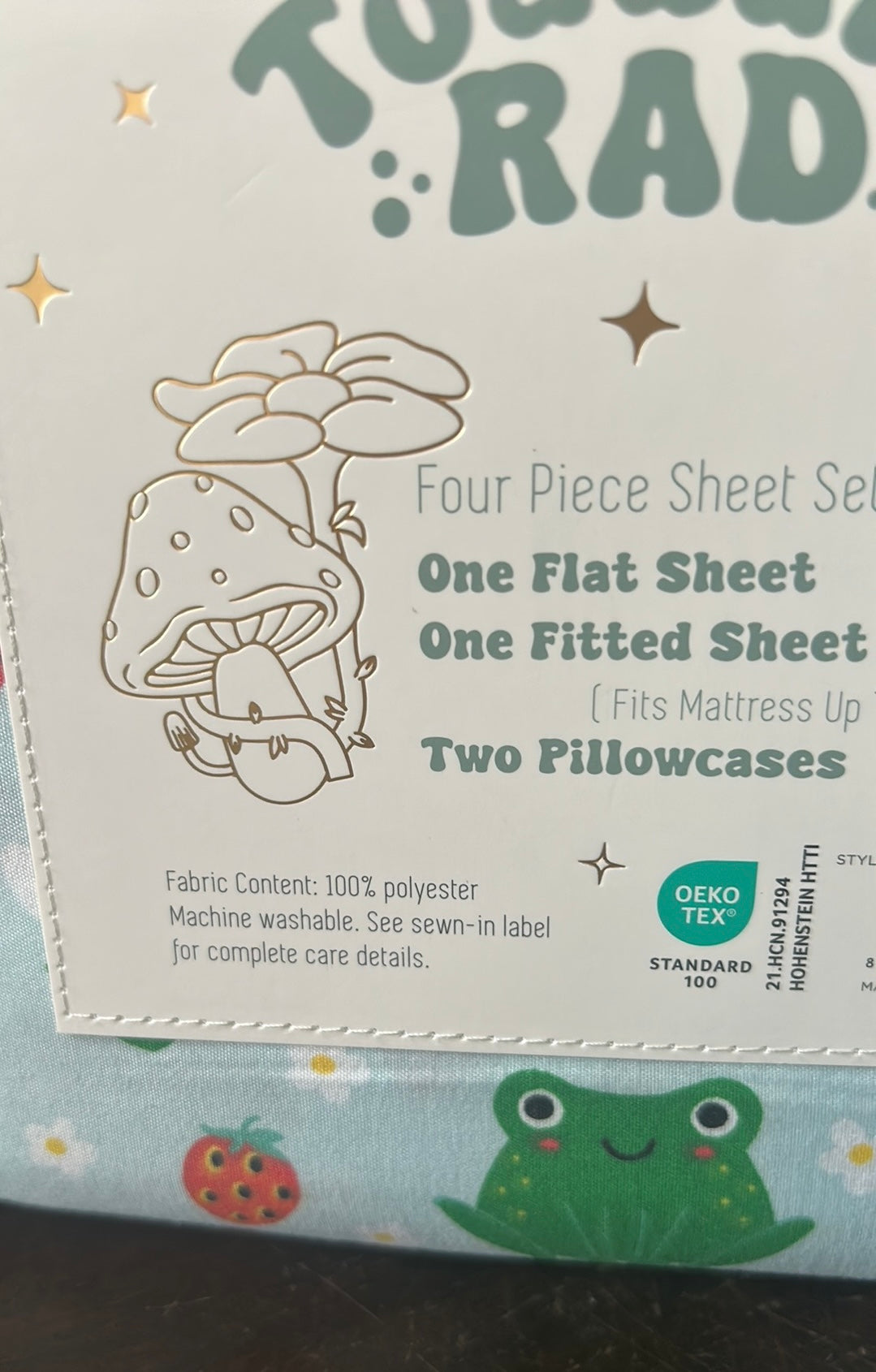 Toadally Rad Queen Sheet Set Toads Frogs Strawberries New Ladybug
