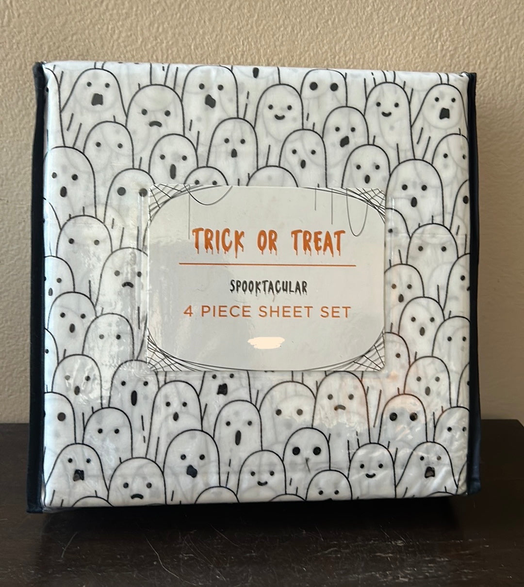 Halloween Trick or Treat Ghost Sheet Set NEW Black White